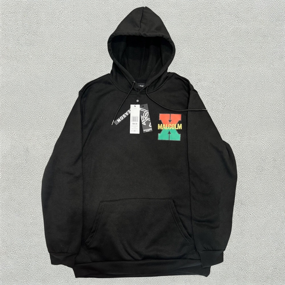 Reason Malcolm X Hoodie Mens XL Black J-18 Pan African Streetwear Pullover NWT